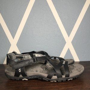 Merrell Womens 10 Sandspur Rose Sandals Strappy Black Leather Hiking Sport Trail